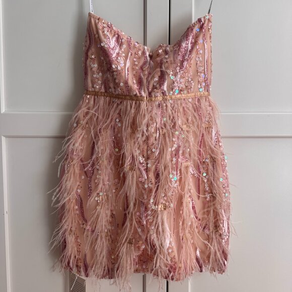 Bella Barnett Pink Sequin Feather Mini Dress – XS - Picture 2 of 6